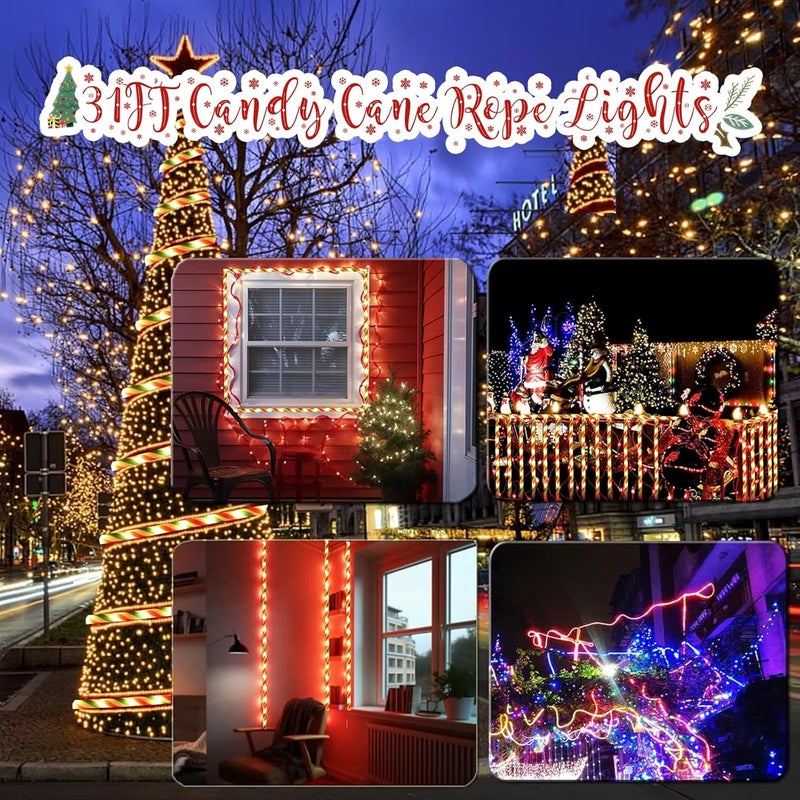 Vigdur Christmas Candy Cane Lights - 33FT LED Candy Cane Rope Lights Outdoor Waterproof Decorative Christmas Lights for Holiday Party Home Patio Indoor Xmas Decorations(360 LEDs) - Image 3